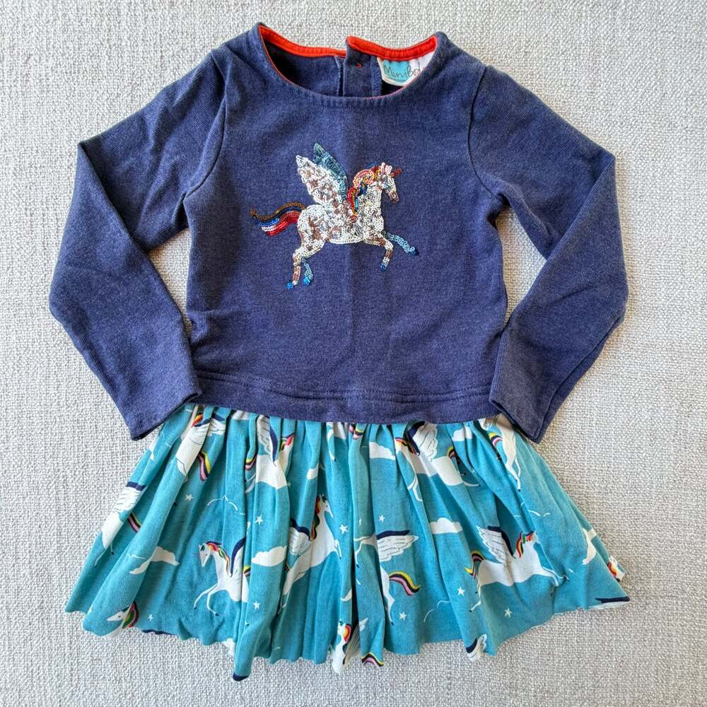 Mini Boden Sequin Pegasus Sweatshirt Dress VGUC 3/4